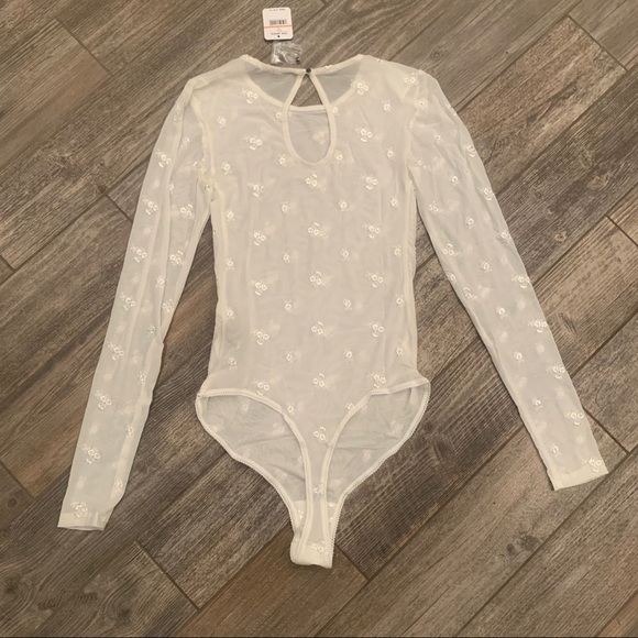 NWT $78 Free People Make Out Mesh Bodysuit Ivory S - Picture 12 of 16